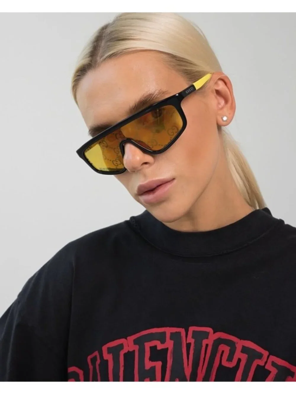 Gucci GG1736S 002 Sunglasses Havana Shield Frame, Brown Lenses